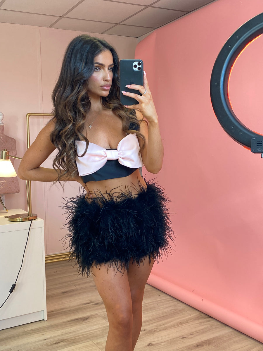 Ostrich Feather Mini Skirt Black Azur Couture