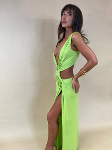 Twist Cut Out Midaxi Dress - Lime Green