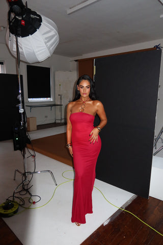 The Sasha Gold Ring Maxi Dress - Red
