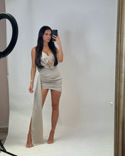 Load image into Gallery viewer, Premium Sequin Draped Asymmetric Mini Dress - Champagne