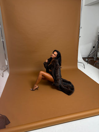 The Blá Premium Faux Fur Belted Long Coat - Chocolate