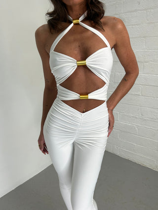 Gold Spring Detail Cut Out Jumpsuit - White