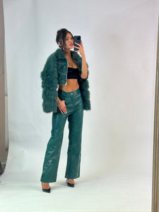 Limited Edition Faux Fur Cropped Collar Jacket - Forest Green