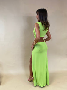 Twist Cut Out Midaxi Dress - Lime Green