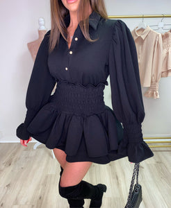 Textured Blouse & Skirt Two Piece Black
