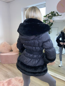 NOELLA Hooded Faux Fur Coat Black