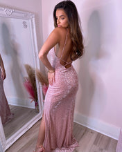 Load image into Gallery viewer, Malissa Split Velvet Leopard Maxi Dress Dusty Pink