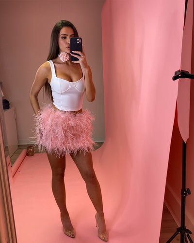 Ostrich Feather Mini Skirt - Candyfloss Pink