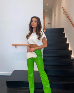 Vegan High Waisted Leather Trousers Green