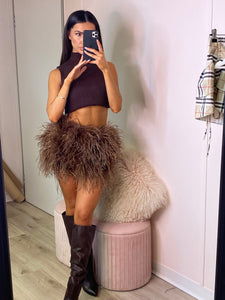 Ostrich Feather Mini Skirt - Chocolate Brown
