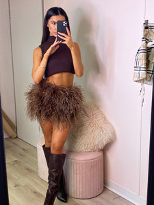 Feather top skirt brown