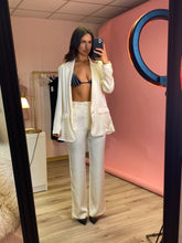 Load image into Gallery viewer, Satin High Waisted Trouser &amp; Oversized Blazer Co-Ord Cream