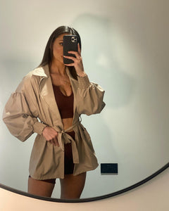 Vegan Leather Puff Sleeve Jacket Nude