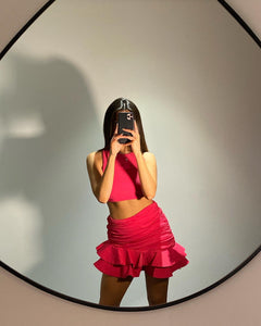 Selena Rara Asymmetric Mini Skirt Fushia