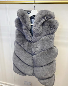 Premium Faux Fur Hooded Gilet Grey