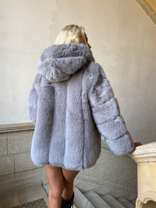Premium Faux Fur Hooded Coat Grey