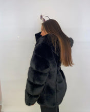 Load image into Gallery viewer, Premium Faux Fur Hooded Coat Noir