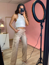 Load image into Gallery viewer, Vegan Soft Leather Cargo Wide Leg Trousers Cappuccino