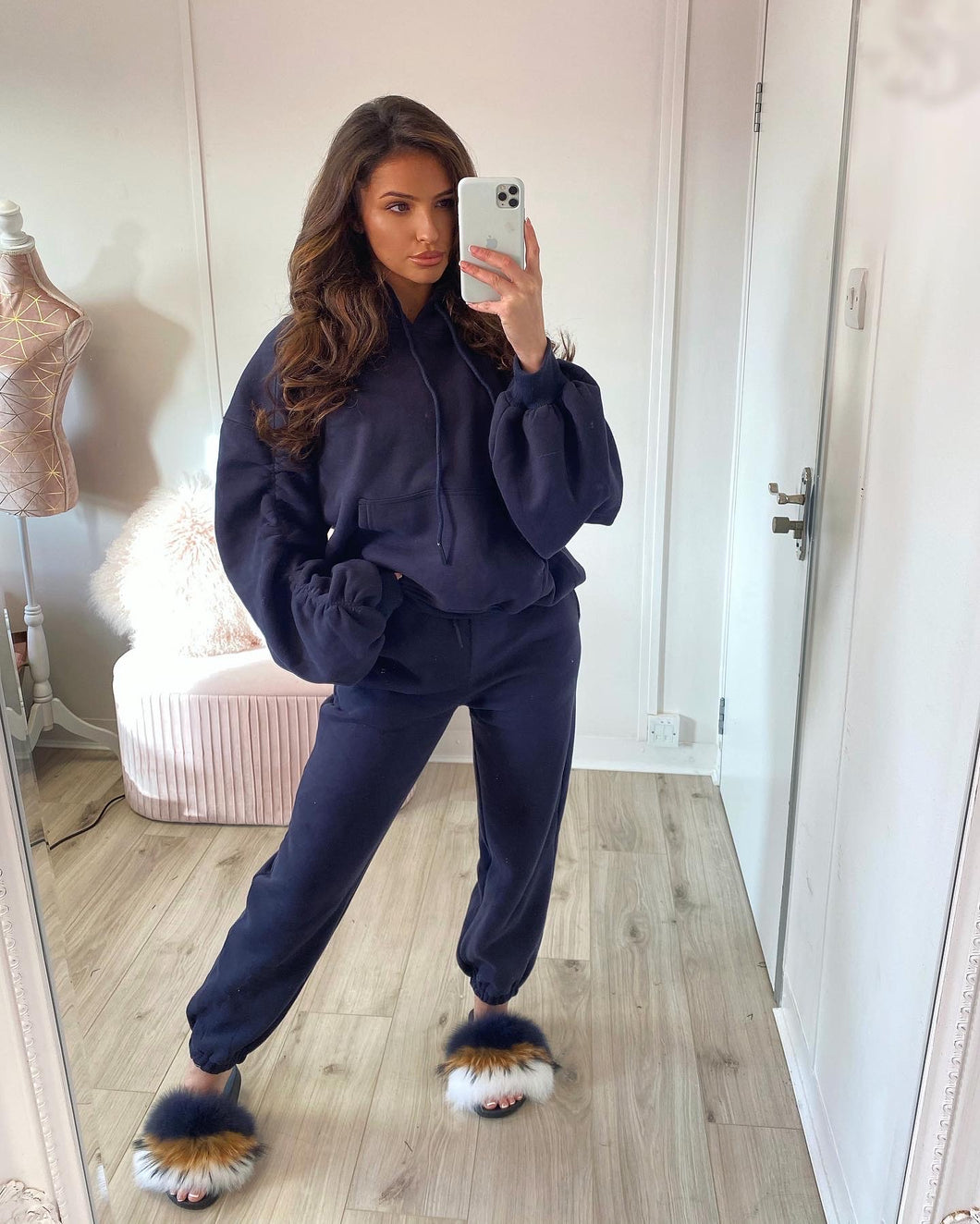 Navy Ruched Sleeve Tracksuit