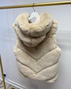 Premium Faux Fur Hooded Gilet Beige