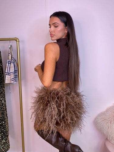 Ostrich Feather Mini Skirt - Chocolate Brown