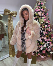 Load image into Gallery viewer, Premium Faux Fur Hooded Coat Toffee