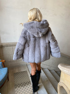 Premium Faux Fur Hooded Coat Grey