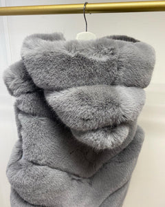 Premium Faux Fur Hooded Gilet Grey
