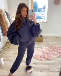 Navy Ruched Sleeve Tracksuit