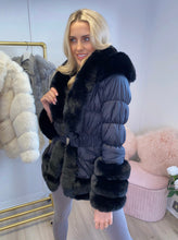 Load image into Gallery viewer, NOELLA Hooded Faux Fur Coat Black