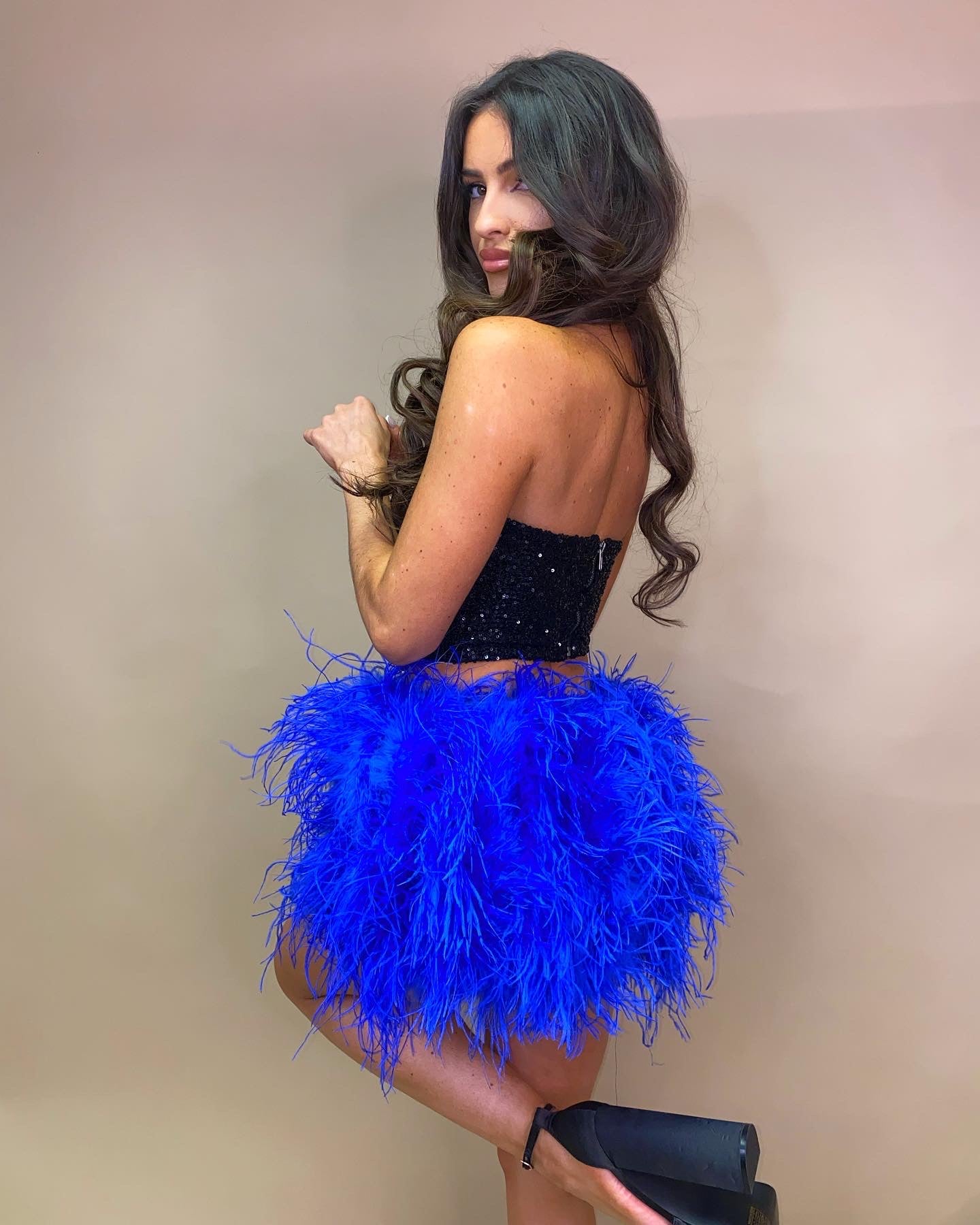 Ostrich Feather Mini Skirt - Royal Blue – Azur Couture