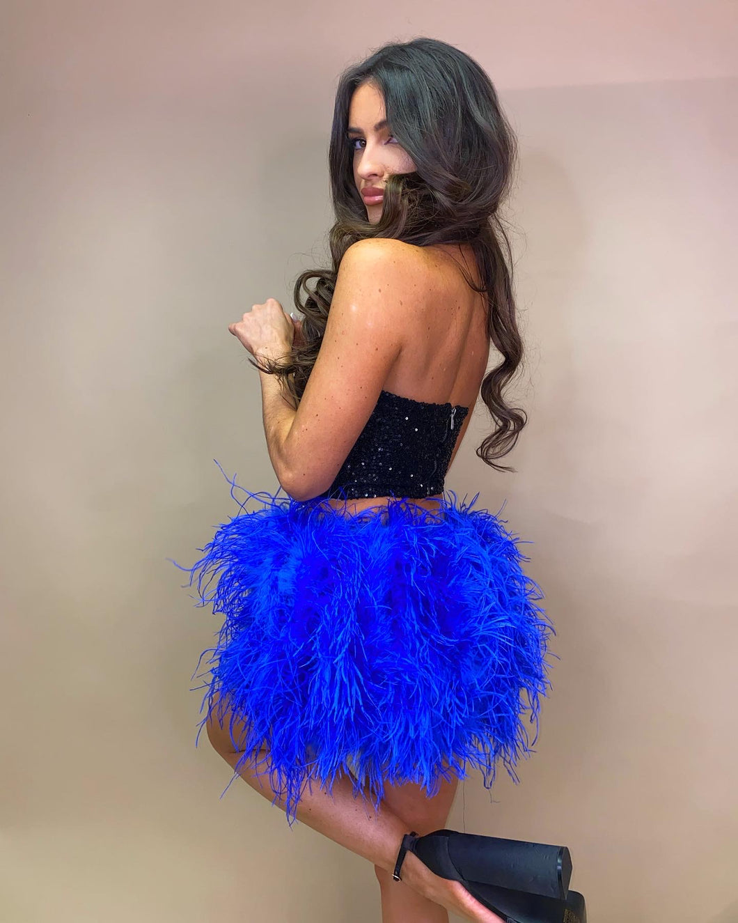 Ostrich Feather Mini Skirt - Royal Blue