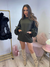 Load image into Gallery viewer, Ruched Sleeve Hoodie Dress Khaki