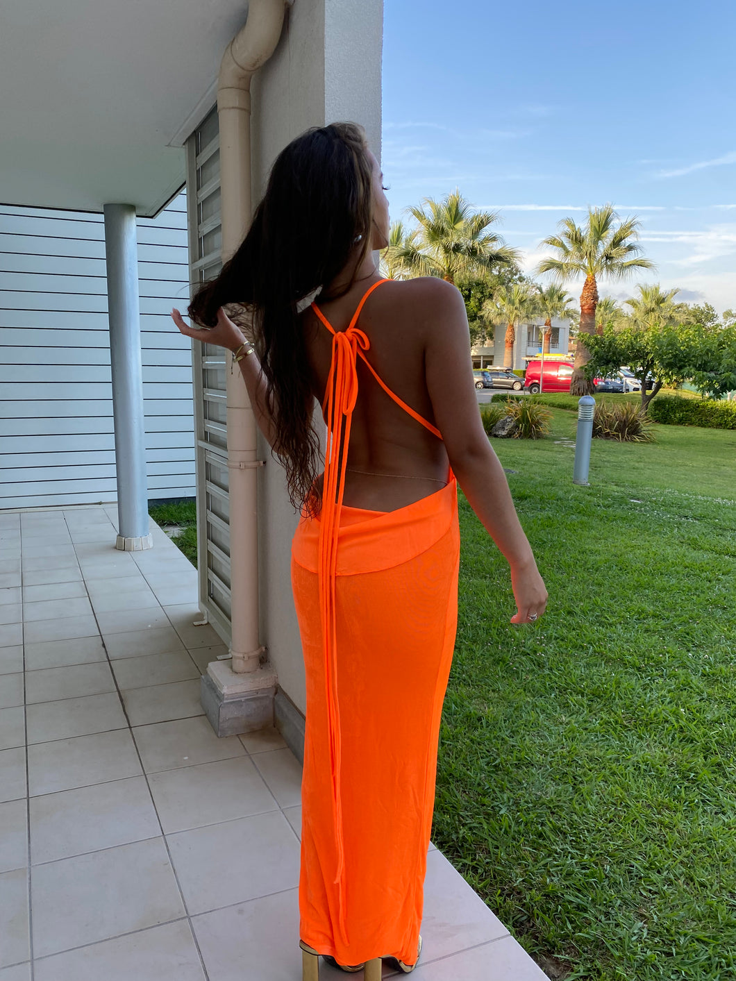 Sicily Shimmer Orange Maxi Dress