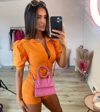 Load image into Gallery viewer, Puff Sleeve Belted Playsuit Orange