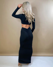 Load image into Gallery viewer, GISELLE Crop Top &amp; Midi Skirt Co Ord Black