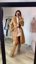 Load image into Gallery viewer, Premium Faux Fur Trim Belted Trench Coat Toffee