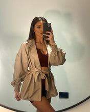 Load image into Gallery viewer, Vegan Leather Puff Sleeve Jacket Nude